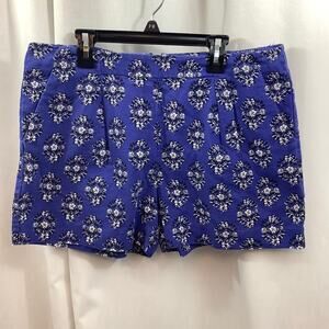 Madewell Deck Shorts Mid Rise Cotton Linen Wood Cut Blue Floral Back Zip